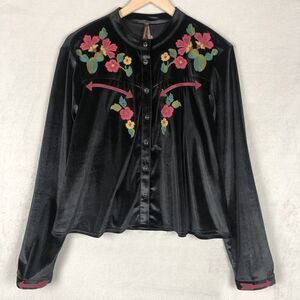 STETSON Velvet Embroidered Western Pearl Snap Shirt Sz M Black Long Sleeve *Read